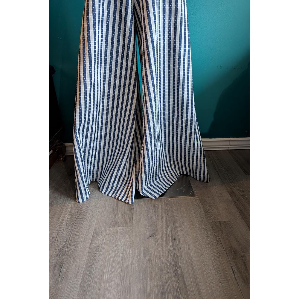 Vintage 70s Disco Jumpsuit Palazzo Wide Leg One Piece Retro Stripe Party Outfit - Picture 2 of 9